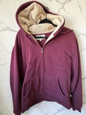BC Clothing Sherpa Lined Full Zip Hoodie Burgundy Cozy Fleece Jacket Men’s L